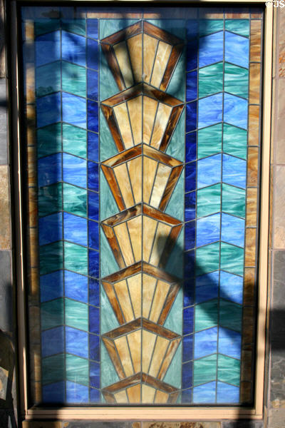 Stained glass window of Pacific Theaters cinemas. San Diego, CA.