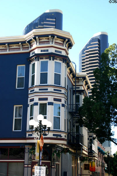 Grand Pacific Hotel (1887) (437 J St.) in Gaslamp Quarter. San Diego, CA. Style: Italianate. Architect: Clemment & Stannard.