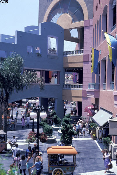 Horton Plaza open air shopping mall delivers a variety of visual details. San Diego, CA.