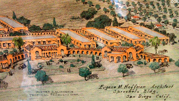 Graphic of Sprekels Building of San Diego by architect Eugene M. Hoffman at Marston House Museum. San Diego, CA.