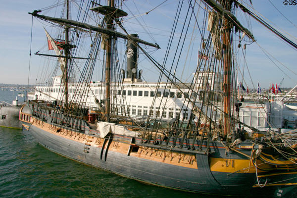 H.M.S. Surprise & passenger ferry Berkeley at Maritime Museum. San Diego, CA.