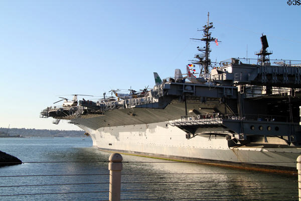 Midway aircraft carrier with deck full of vintage aircraft. San Diego, CA.