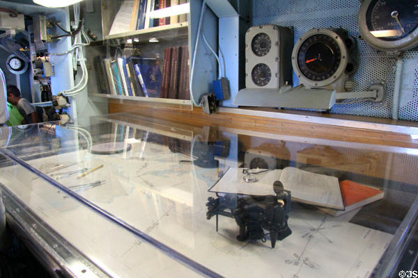 Navigation workstation on bridge of Midway aircraft carrier. San Diego, CA.