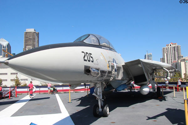 Grumman F-14 Tomcat carrier-based jet interceptor (1970) at Midway aircraft carrier museum. San Diego, CA.