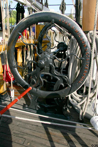 Star of India hand bilge pump made in Liverpool at Maritime Museum. San Diego, CA.