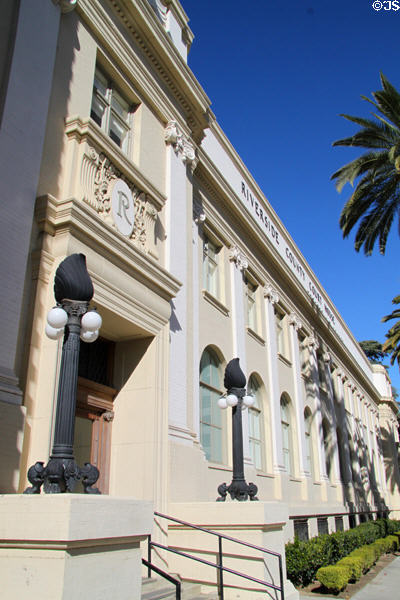 Facade & lamp standards of Riverside County Court House. Riverside, CA.
