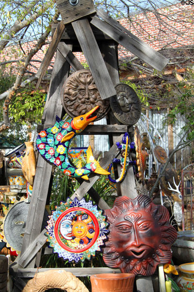 Ceramic decorative masks in shop. Temecula, CA.