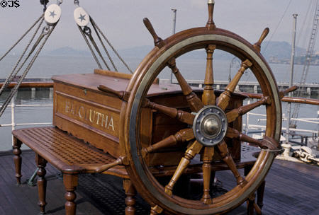 Balclutha ship's wheel at Maritime National Historical Park. San Francisco, CA.