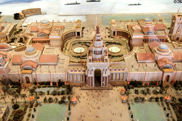 Tower of Jewels building on midline of fair detail of Panama-Pacific International Exposition (1915) model at California Historical Society. San Francisco, CA.