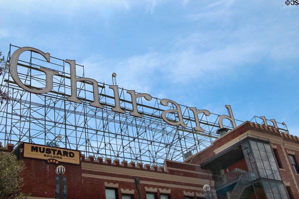 Ghirardelli Square sign, a landmark since 1915. San Francisco, CA.