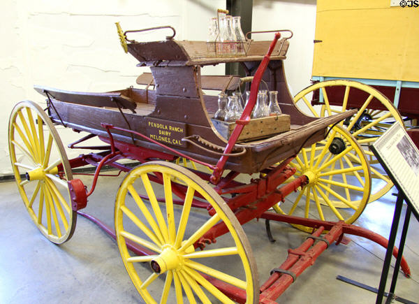 Pendola sideboard delivery wagon owned by Pendola family & used for delivering dairy products at Angels Camp Museum. Angels Camp, CA.