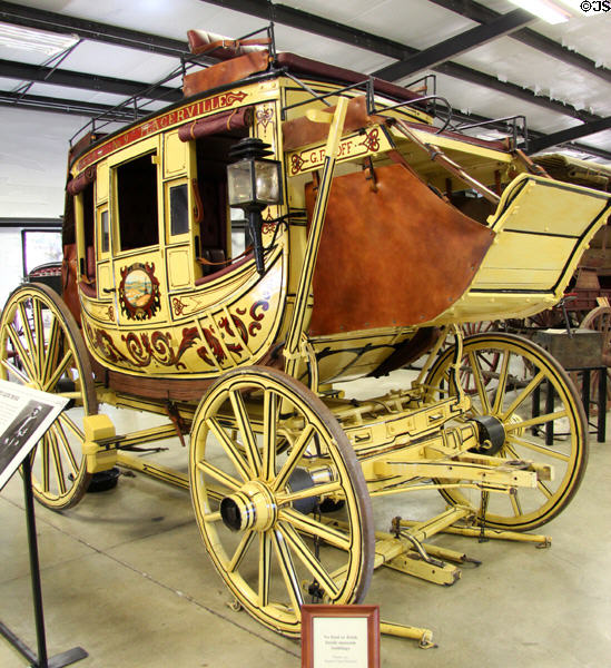 Downing & Sons Concord coach ( built Concord NH 1848-1858) used for 84 mile run over Sierra Nevada Mts. Between Carson City & Placerville at Angels Camp Museum. Angels Camp, CA.