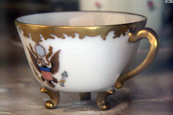 Tea cup on legs with American eagle at Bidwell Mansion house museum. Chico, CA.