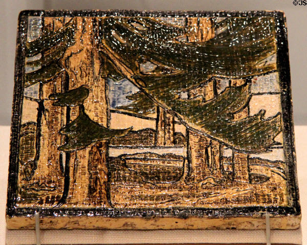 Earthenware tile (c1915) by Cathedral Oaks Tile Co. at Oakland Museum of California. Oakland, CA.