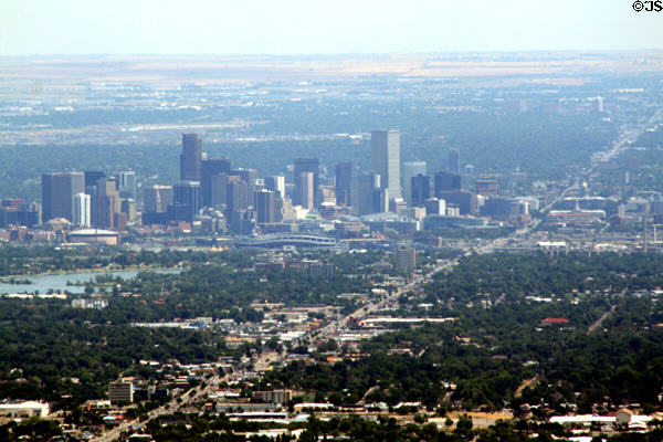 Skyline of Denver from Lookout Mountain above Golden. CO. Denver, CO.