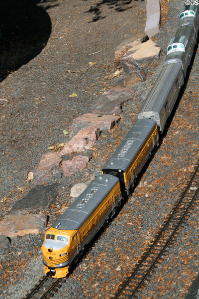 Model railway in garden of Colorado Railroad Museum. CO.