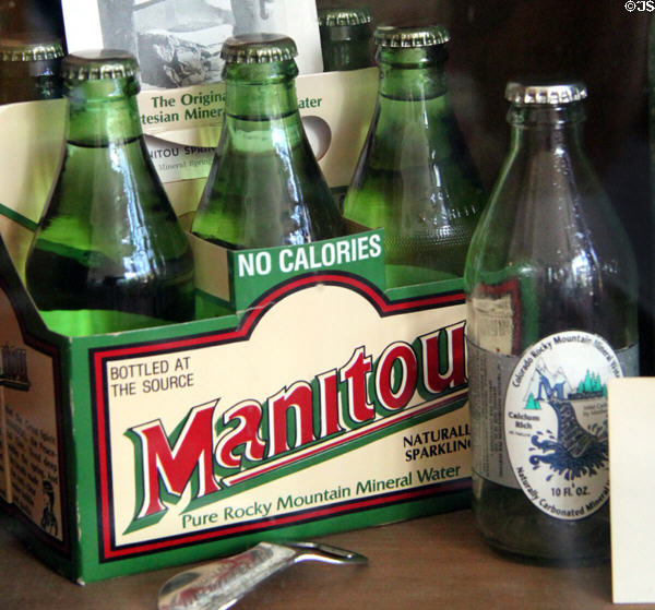 Manitou sparkling water bottles at Miramont Castle. Manitou Springs, CO.