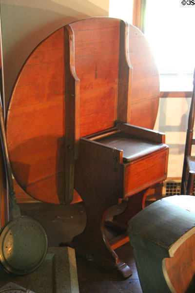 Hutch table (c1730-60) from New York served as table, seat & storage box depending on how folded at Henry Whitfield State Museum. Guilford, CT.