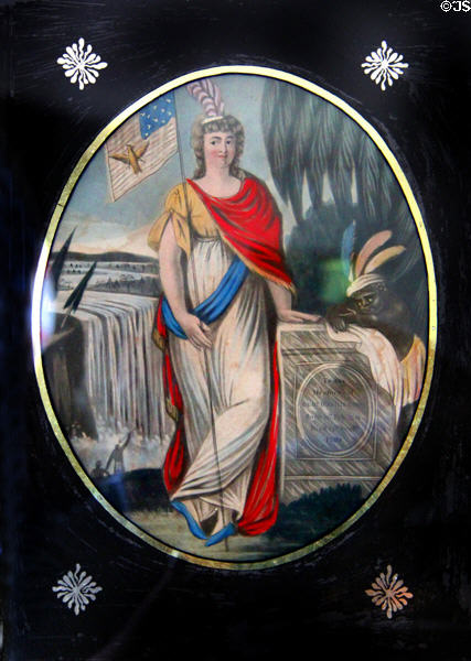 Symbolic American liberty painting in memory of George Washington with mourning black Indian at Nathan Hale Homestead Museum. Coventry, CT.