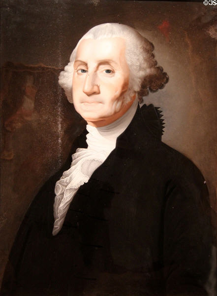 Reverse painting on glass of George Washington (c1800-5) attrib. Foeiqua of China copied from Gilbert Stuart at New Britain Museum of American Art. New Britain, CT.