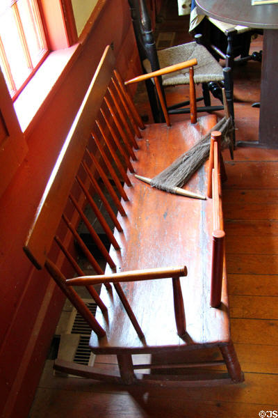 Rocking bench with guard rail for baby bed at Strong House. Windsor, CT.