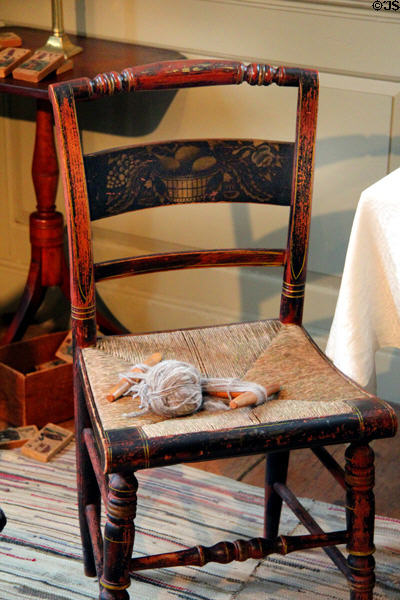Side chair with painted back at Isaac Stevens House. Wethersfield, CT.