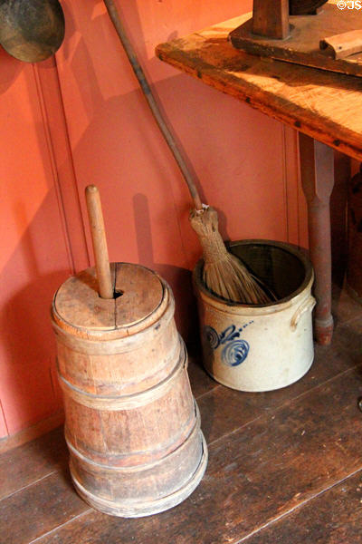 Wood butter churn & crock at Thankful Arnold House. Haddam, CT.