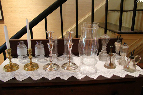 Whale oil lamps & candles for use by artist guests at Florence Griswold Museum. Old Lyme, CT.