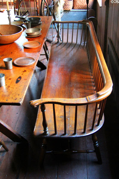 Bench with curved back at Denison Homestead Museum. Stonington, CT.