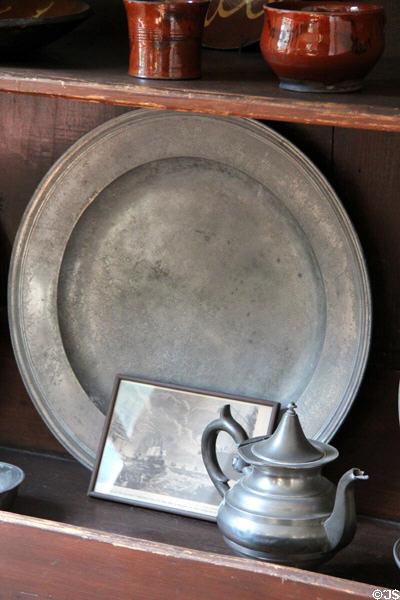 Pewter plate & teapot at Judson House. Stratford, CT.