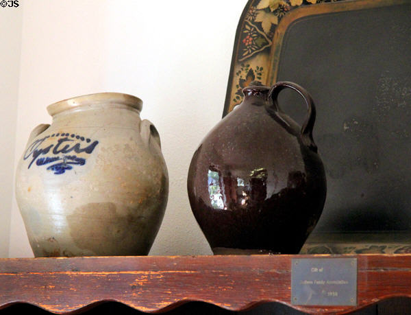 Stoneware oyster crock & jug at Judson House. Stratford, CT.