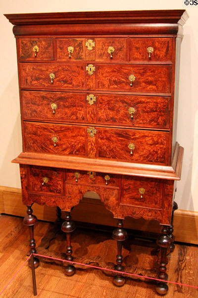 High chest of drawers (1700-20) from Rhode Island at Yale University Art Gallery. New Haven, CT.