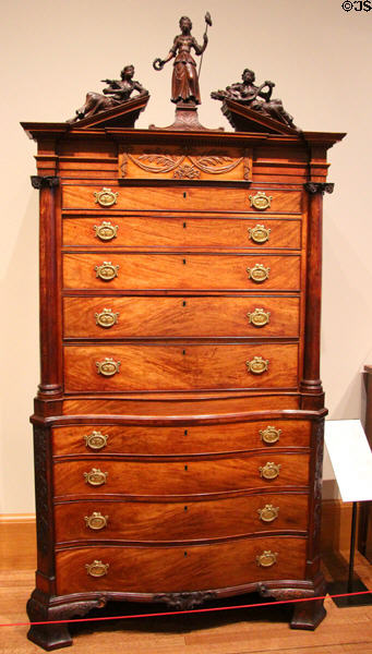 Chest-on-chest (1791) by Stephen Badlam of Boston, MA & carved by John Skillin & Simeon Skillin, Jr. at Yale University Art Gallery. New Haven, CT.