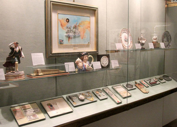 Collection of souvenirs from Chicago World Columbian Exposition (1893) at Knights of Columbus Museum. New Haven, CT.