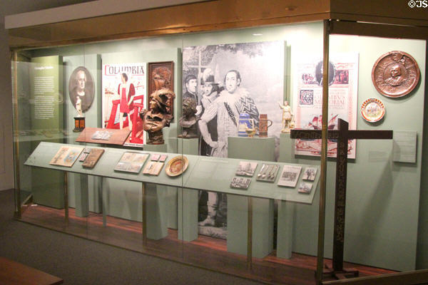 Collection of souvenirs from Chicago World Columbian Exposition (1893) at Knights of Columbus Museum. New Haven, CT.