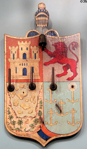 Souvenir coat of arms of Christopher Columbus from Chicago World Columbian Exposition (1893) at Knights of Columbus Museum. New Haven, CT.