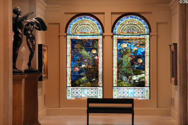 Peacocks & Peonies stained glass window (1882) by John La Farge at Smithsonian American Art Museum. Washington, DC.