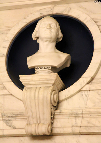 Bust of George Washington in Pennsylvania Foyer at DAR Memorial Continental Hall. Washington, DC.
