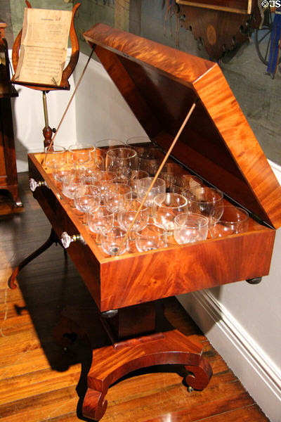 Grand glass harmonicon (1826-33) by Francis Hopkinson Smith in Maryland period parlor at DAR Memorial Continental Hall. Washington, DC.