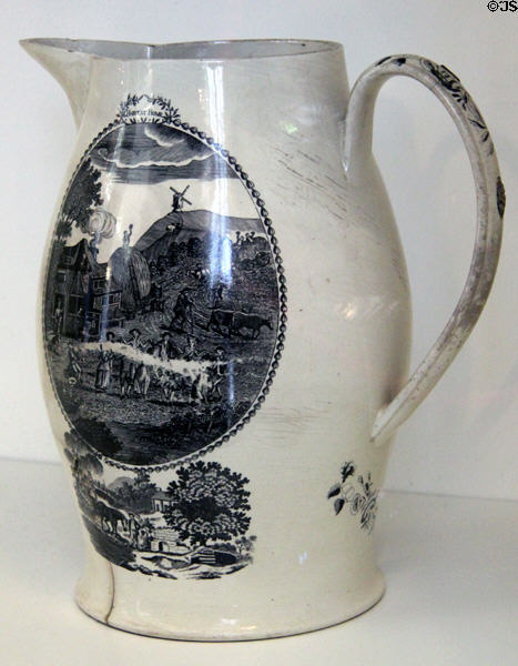 Creamware pitcher of Harvest Home at DAR Memorial Continental Hall Museum. Washington, DC.