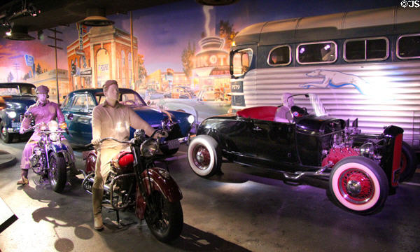 Collection of autos, buses & motorcycles at National Museum of American History. Washington, DC.