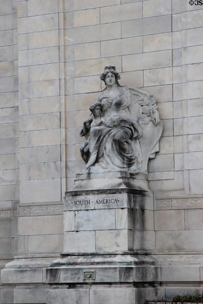 South America sculpture on facade of OAS building. Washington, DC.
