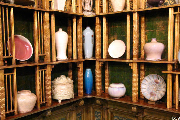 Ceramics collection in Peacock Room at Smithsonian Freer Gallery of Art. Washington, DC.