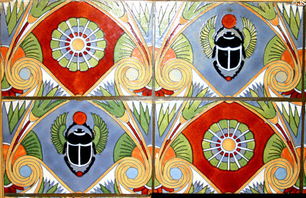 Egyptian-style tile on fireplace in washroom of Fox Theatre. Atlanta, GA.