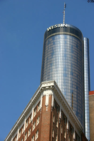 Westin Peachtree Plaza behind Carnegie Building (1925). Atlanta, GA.