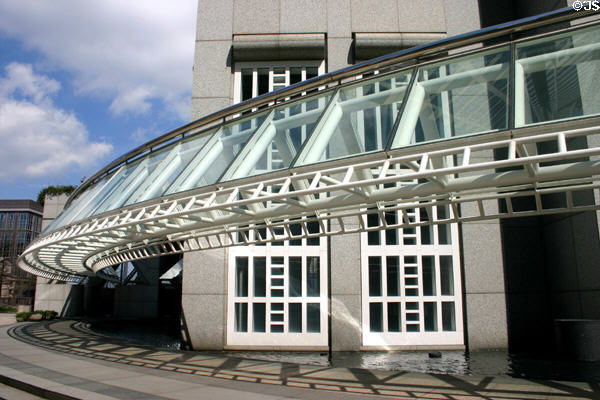 Glass canopy which circles base of SunTrust Plaza. Atlanta, GA.