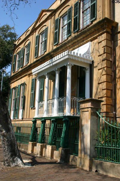 Cast iron side porch of Owens-Thomas House. Savannah, GA.
