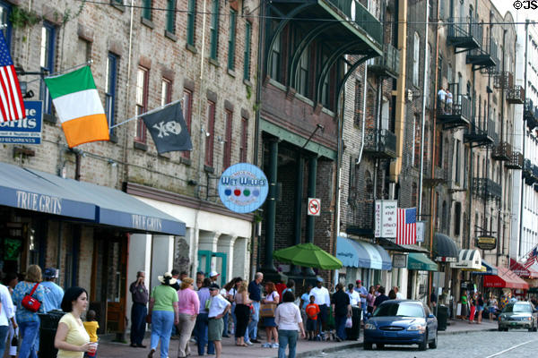 Balconies & strollers along River Street. Savannah, GA.