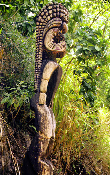 Tall totem at Waimea Valley Adventure Park. Oahu, HI.