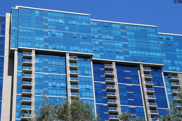 Blue glass upper stories of Capitol Place. Honolulu, HI.